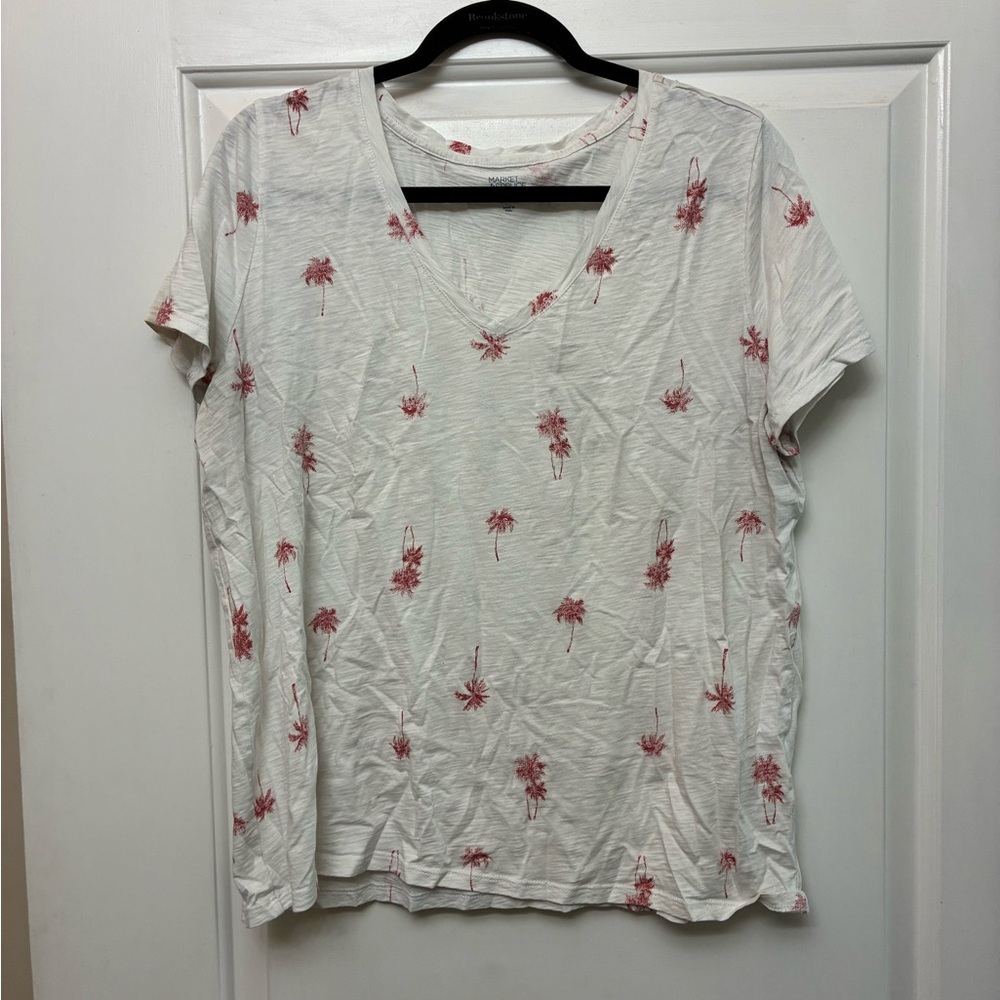 Market & Spruce White Tee with Pink Palm Print